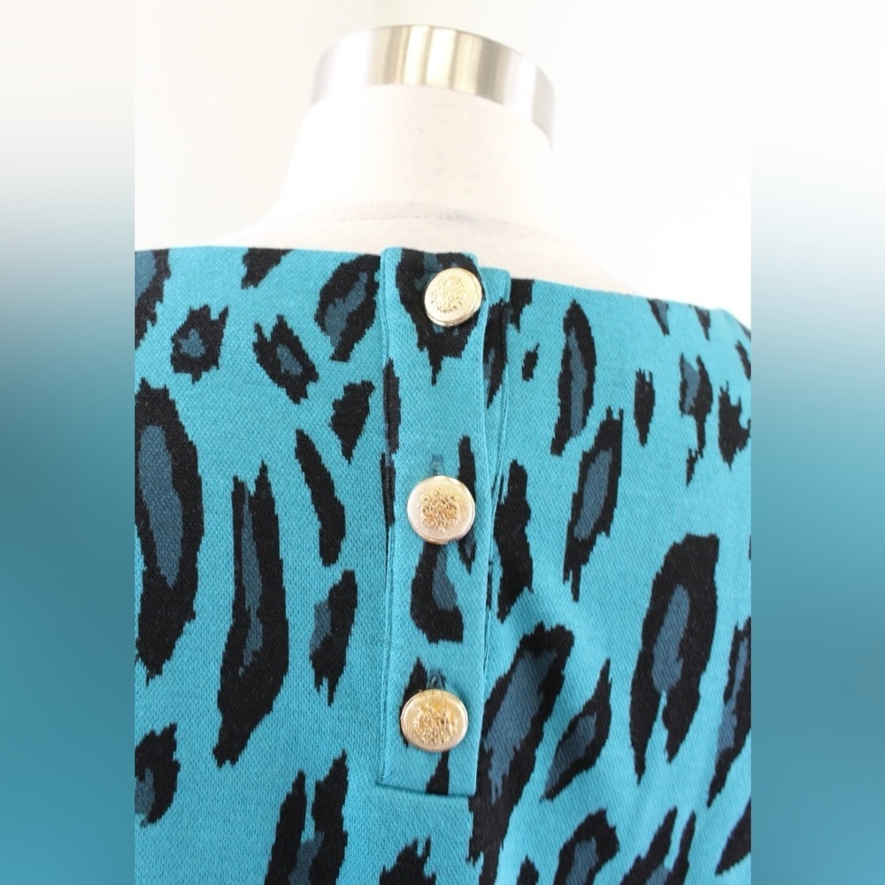 Tyler Boe Women's Teal Black Leopard Print Knit Bell Sleeve Top - Picture 5 of 6